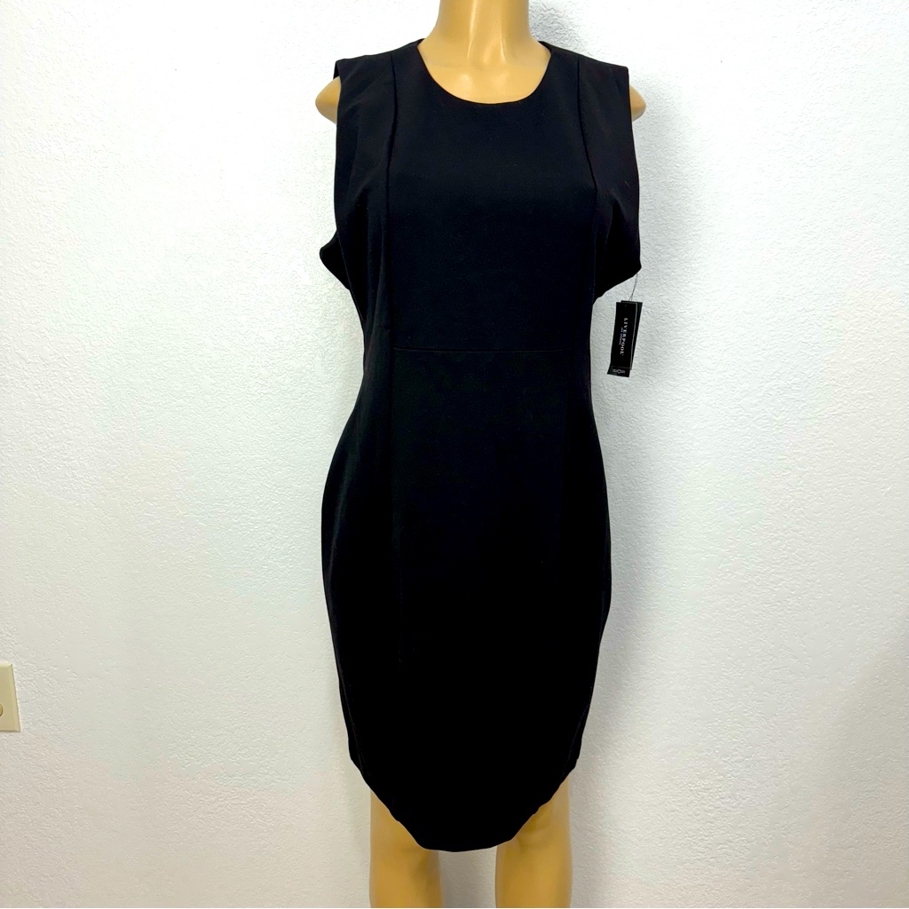 Liverpool Black Dress Sleeveless Ponte Sheath Stretch Expose Back Zip Women 6/28